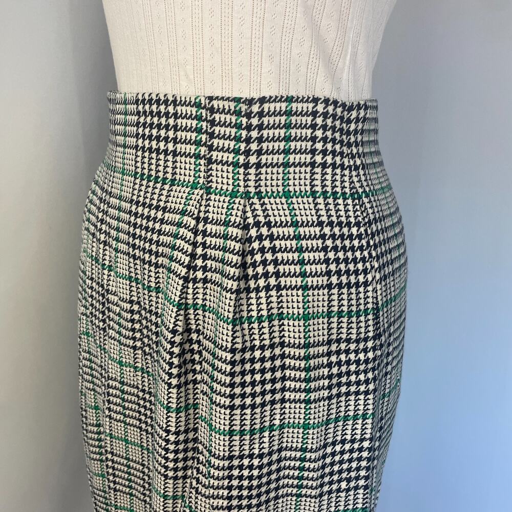 Vintage Midi Skirt Size 12 Black White Green Houndstooth Preppy Academia 80s 90s - Picture 6 of 16